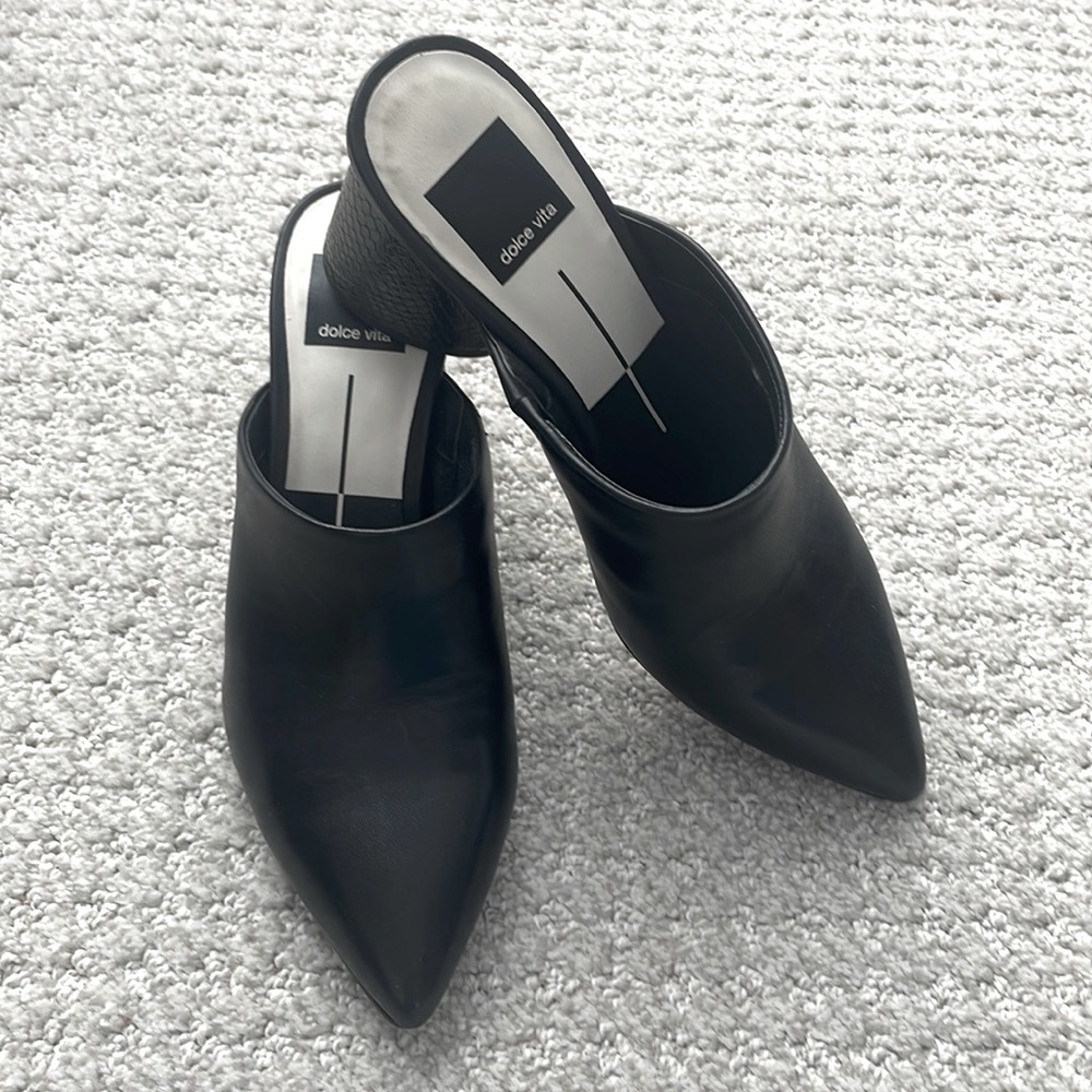 Dolce vita black leather mules